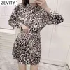 Women Vintage Leopard Print Double Pockets Casual Slim Shirt Dress Female Chic Breasted Bow Tied Sashes Vestidos DS8137 210420