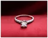 Sterling zilveren ring 6mm kussen 1CT NSCD Gesimuleerde Diamond Ringen Dames Engagement Jewlery 18K White Gold Plated