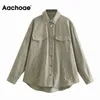 Aachoae Kvinnor Solid Färg Bomull Oversized Jacket Coats Batwing Sleeve Slå ner Krage Ytterkläder Kvinna Mode Höst 211029