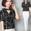 Womens tops and blouses short sleeve tops v collar white striped black chiffon blouse shirt female women shirts 3020 50 210527