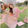 Sommer Süßes Kleid Koreanische V-Ausschnitt Langarm Midi Kleid Frauen Kausal Elegante Party Blumenkleid Weibliches Design Y2k 210521