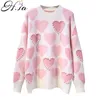 H.SA femmes pull tricoté et pulls Oneck perles perles chandails doux coeur pulls à manches longues Kawaii Pull Femme 210417