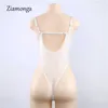 Ziamonga 2017 Vücut Spor Beyaz Dantel Bodysuit Seksi Tulum Kadın Tulum Kolsuz Şeffaf Bodysuit Oynamak Oynamak Y0927