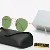 2024 Metal Design Marka okrągłe okulary przeciwsłoneczne Uv400 Eyewear Raiebanity Gold Rame Men Men Mirror Mirror Classic Glass Lens Sunglass z pudełkiem 2UX3