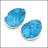 Charms Bijoux Résultats Composants 30X45Mm Pierre Naturelle Agate Bleu Cristal Dent Forme De Goutte Pendentif Pour Faire Diy Collier Aessories Exq