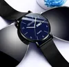 Crnaira czarna stalowa siatka zespół kwarcowy męskie zegarki świetlisty kalendarz zegarek duże trzy ręce dorywczo biznesowe stylowy mężczyzna na rękę