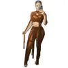 Sheer Mesh Sexy Two Piece Set Femmes Summer Clubwear Crop Top et Pantalon Set Casual Bandage Bodycon Club Tenues pour les femmes Party X0709