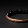 남성과 여성을위한 손으로 만든 골동품 구리 액세서리 트렌디 한 보호 돌 보석이있는 입방 검은 흑요석 팔찌