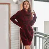 Casual Dresses Höst Leopard Sweater Klänning Kvinnor Vinter Turtleneck Kort Stickad för Tjock Varm Turtle Neck Ladies 2021