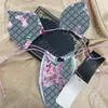 Bayan Bikini Çiçek Baskı Mayo Yastıklı Şınav Mayo Yüksek Bel Bayanlar Tanga Bikini Seti