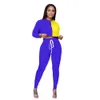 Workout Sportwear Women'S Sets Patchwork Long Sleeve Crop Tops Tee Pants Suit Outfit Jogger Two Piece Sets Matching Set Fitness