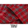 TRAF Women Chic Fashion Office Wear Check Tweed Mini Saia Vintage Cintura Alta Back Zip Feminino Saias Mujer 210415