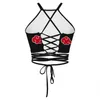 Red Cloud Vest Anime Cosplay Costume Print Crop Top Navel Bare Vest Stylish Ladies Lace-Up Camisole Tops Y0622