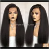 Products Drop Delivery 2021 Kinky Straight HD Glueless Human Hair Wigs For Women 30 Inch Full Lace Fake Scalp 250 Density Wig Ever2250272