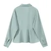 Korean Elegant Blouses And Shirts Women Long Sleeve High Waist Slim Pleated Design V Neck Stylish OL Blusas Mujer Work Tops 210515