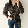 Gaganight moda mujer blusa Puff manga larga cuello pico corto Oficina señora camisa Vintage Floral Blusas niñas Blusas Chic coreano 210519