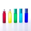 빈 10ml 무지개 색깔 에센셜 오일은 선물을위한 스테인레스 스틸 롤러 공을 가진 리필 글라스 향수 병