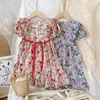 Summer Kids Girls Floral Short Sleeve Dress Stile coreano Little Princess Ruffles Abiti da spiaggia carini Toddler 210615