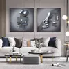 Metalowa Para Posąg Statua Wall Art Płótno Malarstwo Nordic Lover Rzeźba Plakat Perfil Picture Living Room Decoration