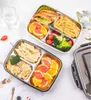 Boîte à Bento 3 grilles/4 grilles, boîte à déjeuner en acier inoxydable 304, boîtes à riz avec baguettes, cuillère pour étudiants, conteneurs alimentaires portables DHR66 4 pièces