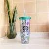 500ML Cute Sakura Starbucks Cup Double Plastic with Straws PET Material for Kids Adult Girlfirend for Gift Products 1965