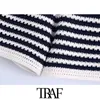 TRAF女性シックなファッションの縞模様のニットショーツビンテージ高弾性ウエスト女性ショートパンツMujer 210722