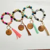 Factory direct selling beaded wooden bead bracelet women personalized wood chips printable mixed color steel wire chain multi-color optional