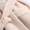 Zevity Women Fashion Switch Down Collar Fickor Patch Sashes Stickning Tröja Kvinna Chic Ärmlös Öppna Stitching Vest Tops S458 210603