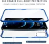 Magnetic Adsorption Metal Frame Case Front and Back Tempered Glass Full Screen Coverage for IPhone 12 PRO MAX Support Wireless Charging 100pcs/lot