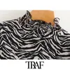 TRAF Women Chic Fashion Animal Print Mini abito pieghettato Vintage Collo alto Vedere attraverso la manica Abiti femminili Abiti 210415