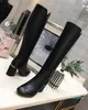 Black Brown Leather Woman Knight Boots Gold Embelled Winter Autumn Runway Roman Sexig Fashion Martin Boots Knee High Shoes Suede9735516