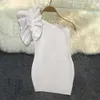 Sexy White Mini Pencil Dress for Women Body Con Party Club Wear Bare Shoulder Ladies Ruffles Tight Vestidos Dresses 210527