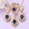 Ensemble de bijoux couleur or brésilien avec pierre naturelle CZ bleu boucles d'oreilles et collier ensembles de mariée pour femmes cadeau de mariage H1022