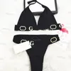 Bikini stile casual Set Sexy Costumi da bagno a V profonda Viaggi in spiaggia Lettera di lusso Moda Donna Ornamenti Costume da bagno diviso