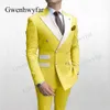 Gwenhwyfar Solid Navy Men Party Tuxedos Suits 2 Stuks Nieuwste Mix Kleur Witte revers Mannen Past Gold Buttons Fashion Style Suits X0909