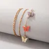 Bracelets de cheville papillon en acrylique coloré pour femmes, breloques en alliage d'or et de perles, chaîne de pied en métal, bijoux bohème 3 pièces/ensembles