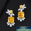 Stud Top Quality Boucle D'oreille Femme Earrings For Women Wedding Engagement Charm Shiny CZ Clear Yellow Crystal1