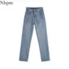 Nbpm vrouwen chique mode met blauwe hoge taille rechte been jeans casual broek denim split vaqueros mujer vintage lente 210529