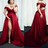 Dark Red Plus Size Summor Dresses 2021 Off The Ramię Split Side Long Simple Prom Dresses Custom Dokonywanie w ciąży Suknie wieczorowe