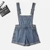vintage sleeveless denim jumpsuit women high waist shorts Overalls sexy backless black playsuit casual jeans 210521