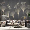 Personalizado Qualquer tamanho Mural Wallpaper 3D Linha Dourada Embossed Ginkgo Folha de Living Sala de TV de fundo Pintura Papel de Parede 3 D