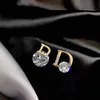 2021 New Trendy personality shiny D letter asymmetric Charm Earrings Lady Korean Luxury Jewelry Ear Stud Unusual Wedding Party Gifts For Women Girl's AFSHOR