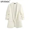 KPYTOMOA Dames Mode Kantoor Wear Basic Blazer Jas Vintage Rollow-up Mouwen Zakken Vrouwelijke Bovenkleding Chic Tops 211019