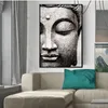 Moderna Dekorativa Kanvasmålningar Grå Buddha Med Half Ansikte Art Vägg Bilder för vardagsrum Posters Tryck på bilder Unframed