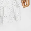 White Hollow Out Dress For Women O Neck Lantern Half Sleeve High Waist Mini Dresses Females Summer Fashion 210520