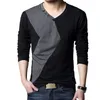 Browon Bryste Höst Mens T Shirts Fashion Streetwear Långärmad V Neck Färg Patchwork Bomull T-shirt Män 210722