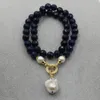 Guaiguai smycken naturlig blå rund fasetterad agat vit pärlhalsband keshi barock pärlhänge handgjorda för kvinnor8428508