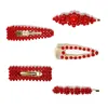 15 pçs / lote Moda Mulheres Vermelho Color Pérola Cabelo Clipe Snap Barrette Stick Girls Girls Hair Styling Ferramentas de Cabelo Acessórios 1700 B3