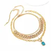Ingesight. z 3pcs / Set Miami Diamond Cuba Necklace Ras Collar Blue Crystal Pendant Lasso Men's Necklace Jewelry Q0809