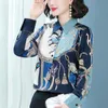 Frauen Blusen Hemden 2021 Herbst Stil Seide Shirt Bluse Western Retro Print Langarm Maulbeer